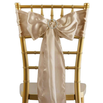 5 Pack Satin Chair Sashes Nude - Durable Chair Bows with Shiny Finish 6"x106"