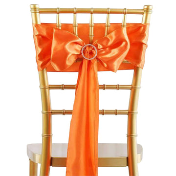 5 Pack Satin Chair Sashes Orange - Durable Chair Bows with Shiny Finish 6"x106"