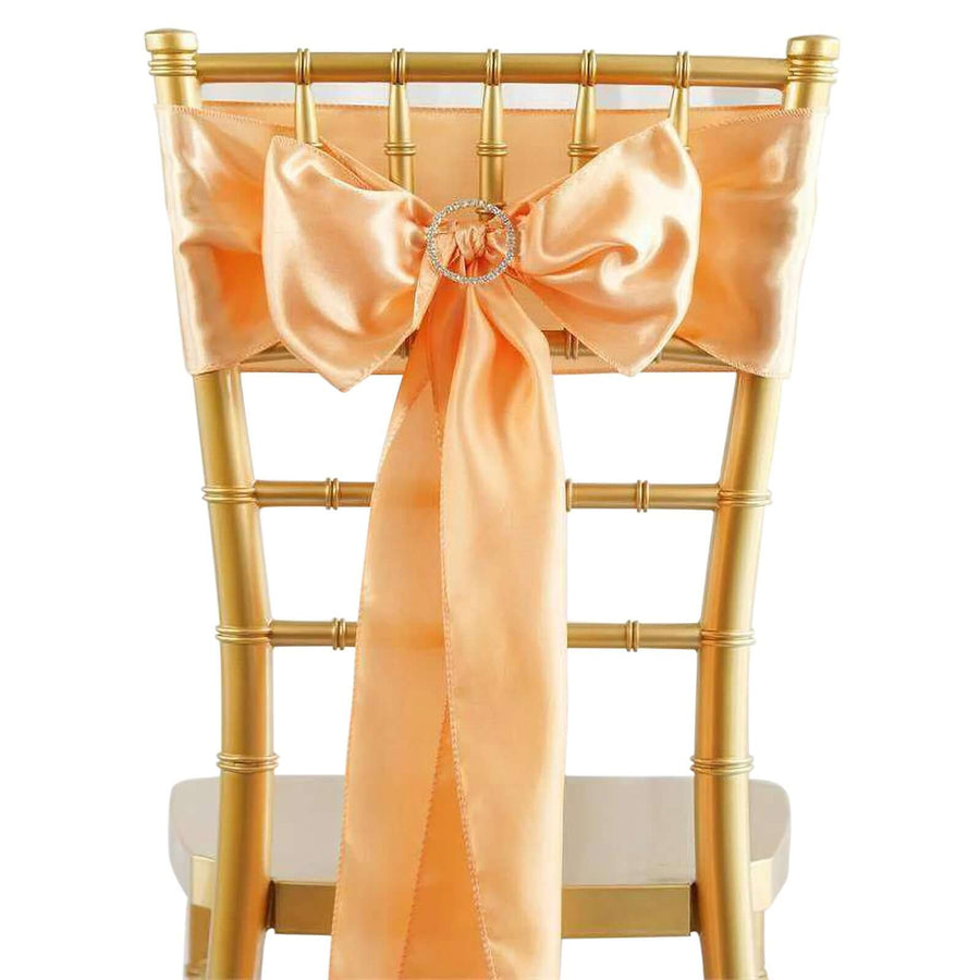 5pcs Peach SATIN Chair Sashes Tie Bows Catering Wedding Party Decorations - 6x106"