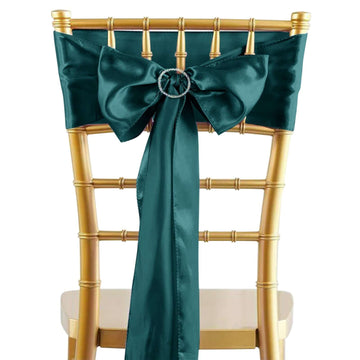 5 Pack Satin Chair Sashes Peacock Teal - Durable Chair Bows with Shiny Finish 6"x106"