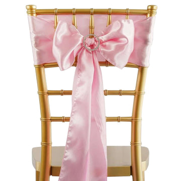 5 Pack Satin Chair Sashes Pink - Durable Chair Bows with Shiny Finish 6"x106"