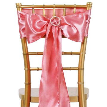 5 Pack Satin Chair Sashes Rose Quartz - Durable Chair Bows with Shiny Finish 6"x106"