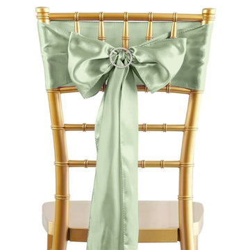 5 Pack Satin Chair Sashes Sage Green - Durable Chair Bows with Shiny Finish 6"x106"