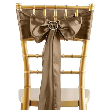 5 Pack Satin Chair Sashes Taupe - Durable Chair Bows with Shiny Finish 6"x106"