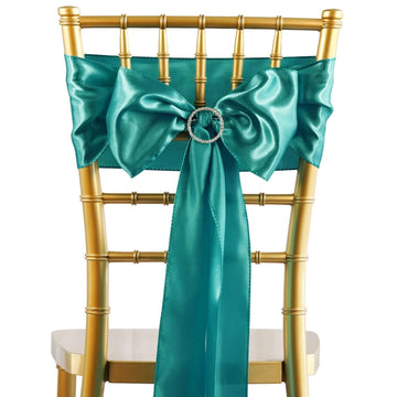 5 Pack Satin Chair Sashes Turquoise - Durable Chair Bows with Shiny Finish 6"x106"