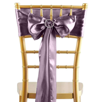 5 Pack Satin Chair Sashes Violet Amethyst - Durable Chair Bows with Shiny Finish 6"x106"