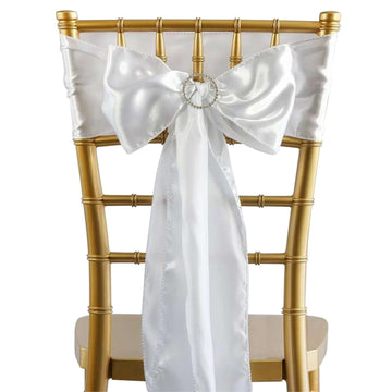 5 Pack Satin Chair Sashes White - Durable Chair Bows with Shiny Finish for Classy Event Chair Decor 6"x106"