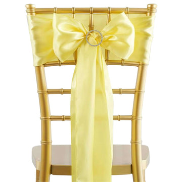 5 Pack Satin Chair Sashes Yellow - Durable Chair Bows with Shiny Finish 6"x106"