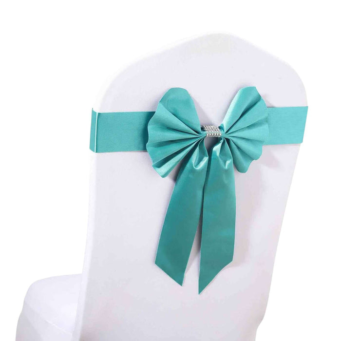 5 Pack | Turquoise | Reversible Chair Sashes with Buckle | Double Sided Pre-tied Bow Tie Chair Bands