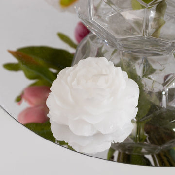 5-Pack Scented Candles Floating Peony Flower Design White Wax - Decorative Party Favors with Individual Gift Boxes & Ribbons 3"