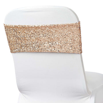 5 Pack Sequin Spandex Chair Sashes Blush - Stretch Chair Bands 6"x15"