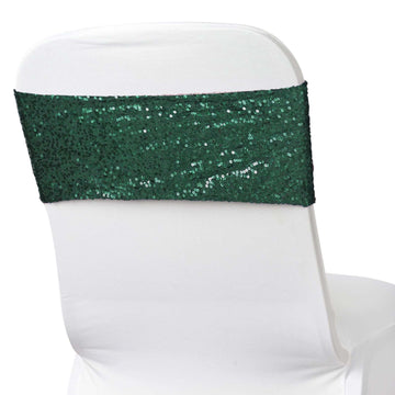 5 Pack Sequin Spandex Chair Sashes Hunter Emerald Green - Stretch Chair Bands 6"x15"