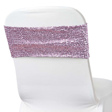 5 Pack Sequin Spandex Chair Sashes Lavender Lilac - Stretch Chair Bands 6"x15"