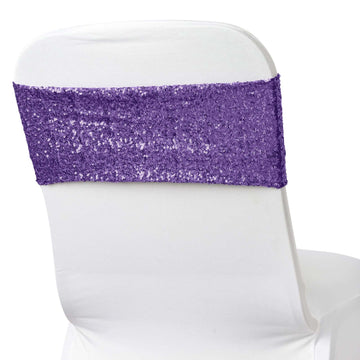 5 Pack Sequin Spandex Chair Sashes Purple - Stretch Chair Bands 6"x15"