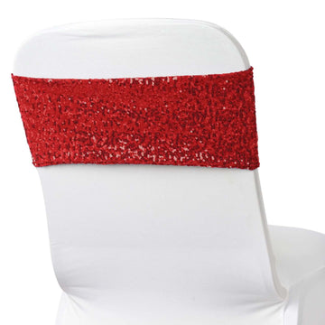 5 Pack Sequin Spandex Chair Sashes Red - Stretch Chair Bands 6"x15"