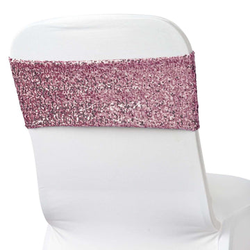 5 Pack Sequin Spandex Chair Sashes Rose Gold - Stretch Chair Bands 6"x15"