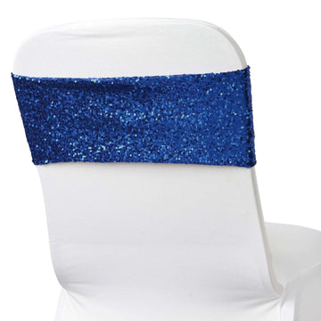 5 Pack Sequin Spandex Chair Sashes Royal Blue - Stretch Chair Bands 6"x15"