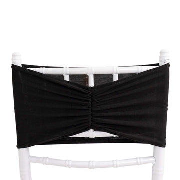 5 Pack Spandex Chair Sashes Black Ruffled Style - Wide Easy to Use Stretch Chair Bands 8"x13"