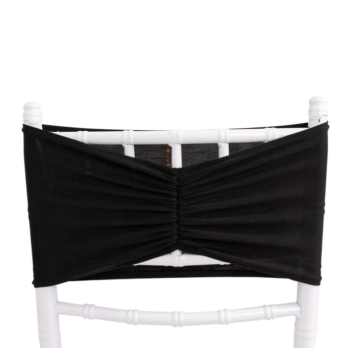 5 Pack Black Wide Ruffled Fitted Spandex Chair Sash Band