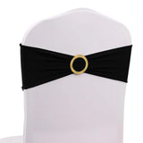 5 Pack Black Spandex Chair Sashes with Gold Diamond Buckles, Elegant Stretch Chair Bands and Slide