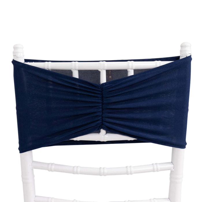 5 Pack Navy Blue Wide Ruffled Fitted Spandex Chair Sash Band