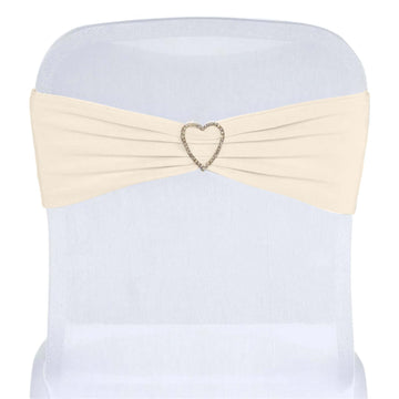 5 Pack Stretch Spandex Chair Sashes Beige - Fitted Finish Two Ply Heavy Duty Chair Bands 5"x12"