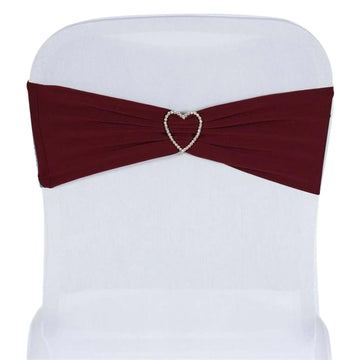 5 Pack Stretch Spandex Chair Sashes Burgundy - Fitted Finish Two Ply Heavy Duty Chair Bands 5"x12"