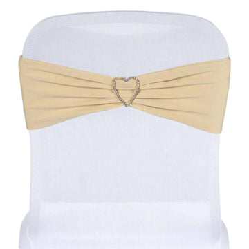 5 Pack Stretch Spandex Chair Sashes Champagne - Fitted Finish Two Ply Heavy Duty Chair Bands 5"x12"