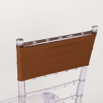 5 Pack Stretch Spandex Chair Sashes Cinnamon Brown - Fitted Finish Two Ply Heavy Duty Chair Bands 5"x12"