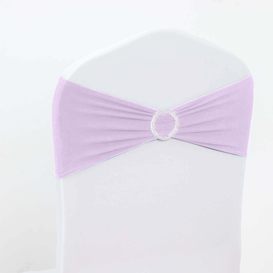 5 Pack | Lavender Lilac Spandex Stretch Chair Sashes with Silver Diamond Ring Slide Buckle