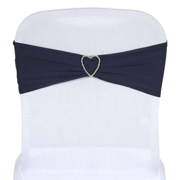 5 Pack Stretch Spandex Chair Sashes Navy Blue - Fitted Finish Two Ply Heavy Duty Chair Bands 5"x12"