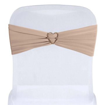 5 Pack Stretch Spandex Chair Sashes Nude - Fitted Finish Two Ply Heavy Duty Chair Bands 5"x12"