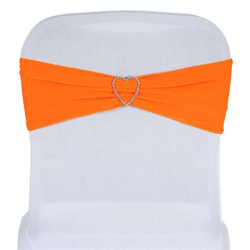 5 Pack Stretch Spandex Chair Sashes Orange - Fitted Finish Two Ply Heavy Duty Chair Bands 5"x12"