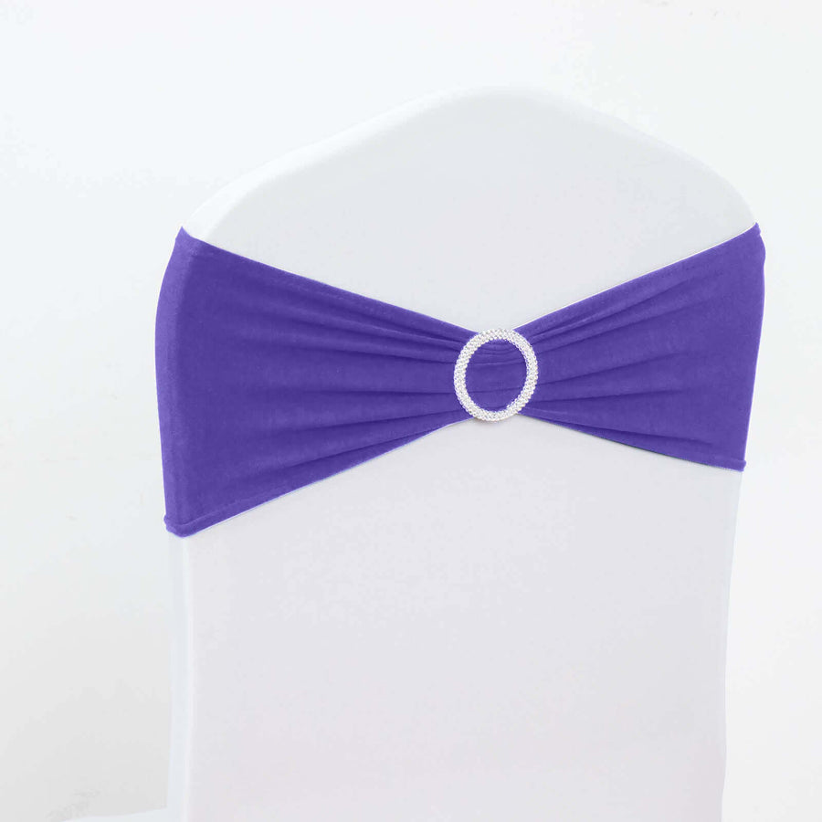 5 pack | 5"x14" Purple Spandex Stretch Chair Sash with Silver Diamond Ring Slide Buckle