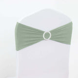 5 Pack | Sage Green Spandex Stretch Chair Sashes with Silver Diamond Ring Slide Buckle