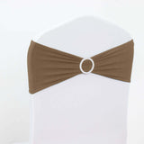 5 Pack | Taupe Spandex Stretch Chair Sashes with Silver Diamond Ring Slide Buckle