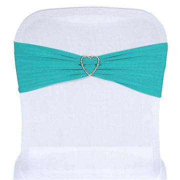 5 Pack Stretch Spandex Chair Sashes Turquoise - Fitted Finish Two Ply Heavy Duty Chair Bands 5"x12"