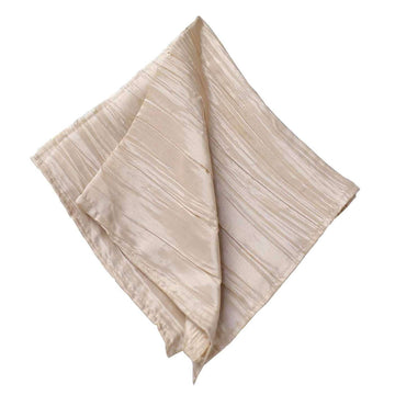 5 Pack Taffeta 20"x20" Napkins Beige - Accordion Crinkle Dinner Napkins