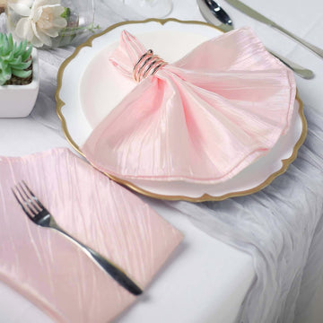 5 Pack Taffeta 20"x20" Napkins Blush - Accordion Crinkle Dinner Napkins