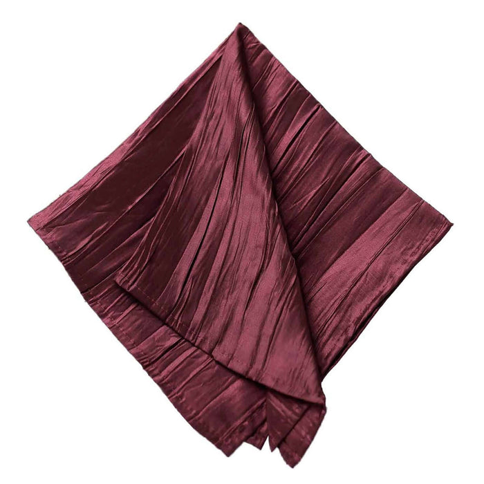 5 Pack | Burgundy Accordion Crinkle Taffeta Dinner Napkins | 20x20Inch