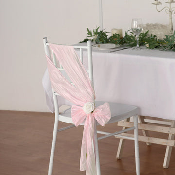 5 Pack Taffeta 6"x106" Chair Sashes Blush Accordion Crinkle Texture - Stylish Decor for Weddings & Gatherings