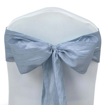 5 Pack Taffeta 6"x106" Chair Sashes Dusty Blue Accordion Crinkle Texture - Stylish Decor for Weddings & Gatherings