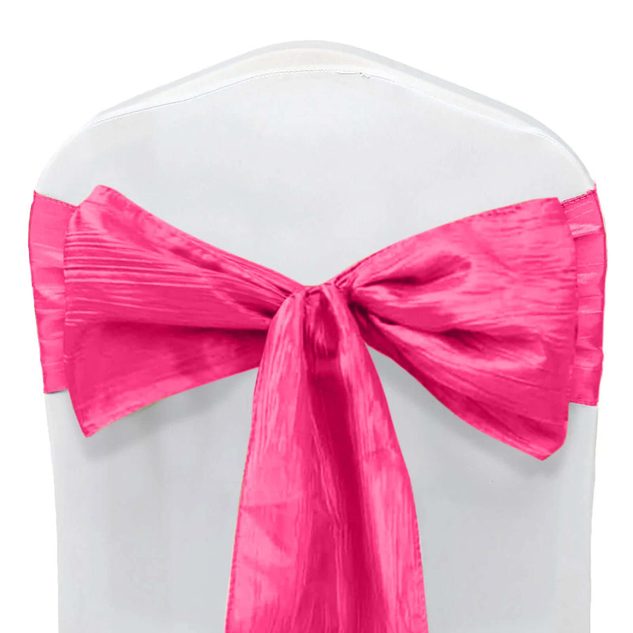 5 Pack | Fuchsia Accordion Crinkle Taffeta Chair Sashes - 6inch x 106inch#whtbkgd