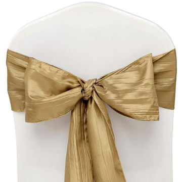 5 Pack Taffeta 6"x106" Chair Sashes Gold Accordion Crinkle Texture - Stylish Decor for Weddings & Gatherings