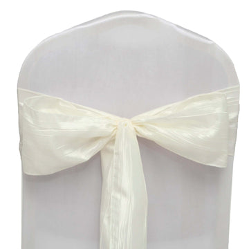 5 Pack Taffeta 6"x106" Chair Sashes Ivory Accordion Crinkle Texture - Stylish Decor for Weddings & Gatherings