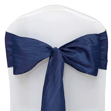 5 Pack Taffeta 6"x106" Chair Sashes Navy Blue Accordion Crinkle Texture - Stylish Decor for Weddings & Gatherings