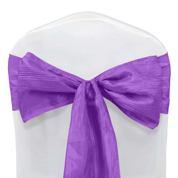 5 Pack Taffeta 6"x106" Chair Sashes Purple Accordion Crinkle Texture - Stylish Decor for Weddings & Gatherings