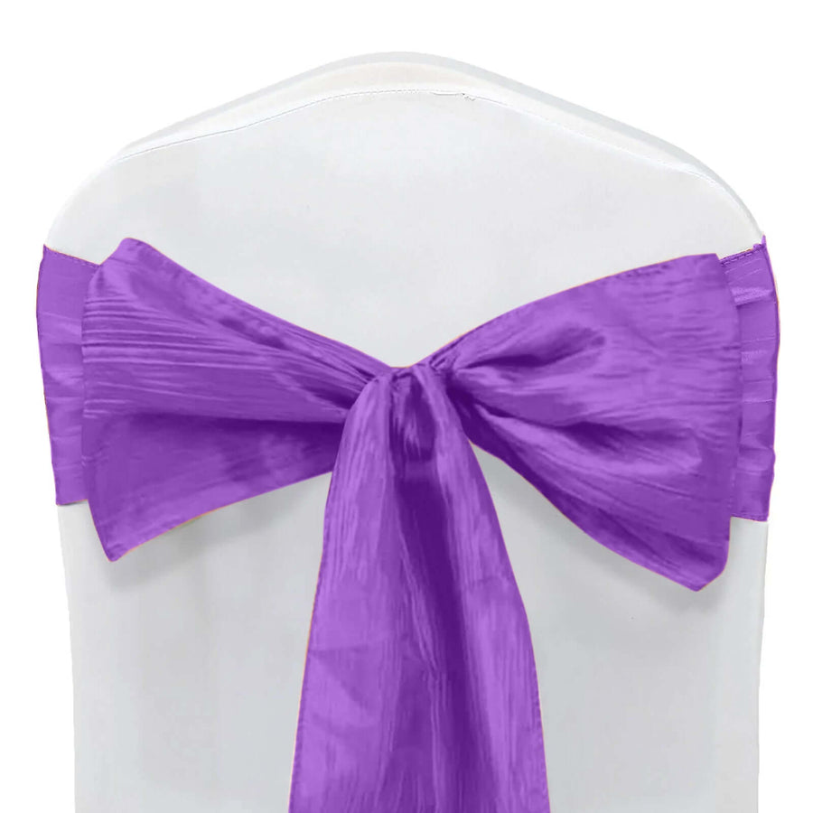 5 Pack | Purple Accordion Crinkle Taffeta Chair Sashes - 6inch x 106inch#whtbkgd