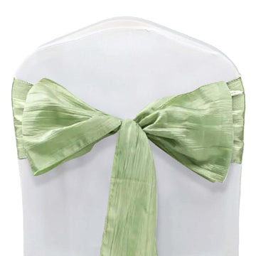 5 Pack Taffeta 6"x106" Chair Sashes Sage Green Accordion Crinkle Texture - Stylish Decor for Weddings & Gatherings