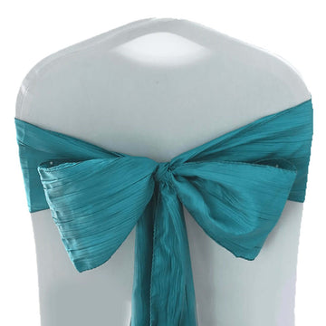 5 Pack Taffeta 6"x106" Chair Sashes Teal Accordion Crinkle Texture - Stylish Decor for Weddings & Gatherings